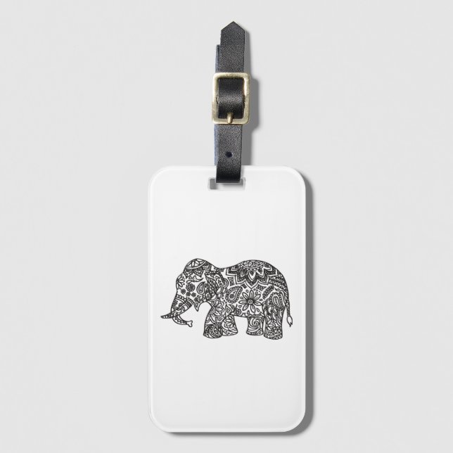 Doodle Elephant Luggage Tag (Front Vertical)