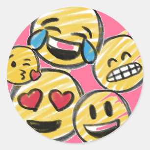 Doodle Emoji Cartoon Tween Teen Birthday Classic Round Sticker