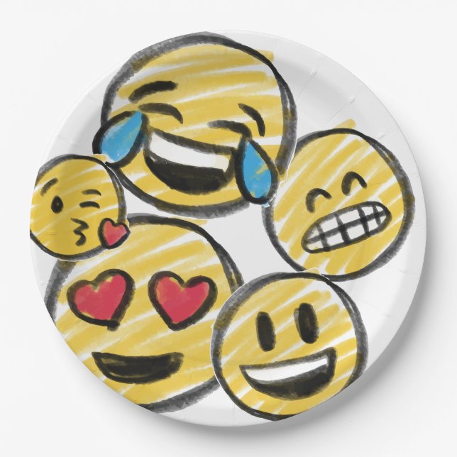 Doodle Emoji Cartoon Tweens Kids Birthday Paper Plate (Front)