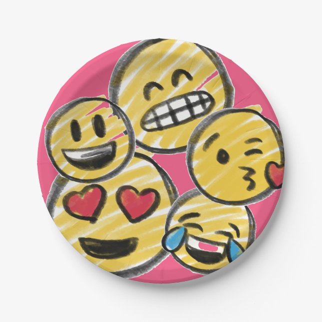 Doodle Emoji Pink Cartoon Tween Teen Birthday Paper Plate (Front)
