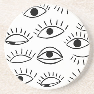 Doodle eye, creative seamless pattern. coaster
