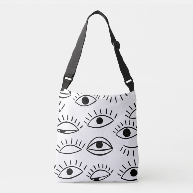 Doodle eye, creative seamless pattern. crossbody bag (Front)