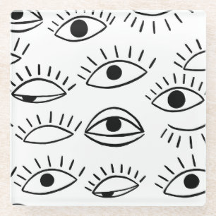 Doodle eye, creative seamless pattern. glass coaster