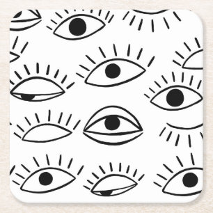 Doodle eye, creative seamless pattern. square paper coaster