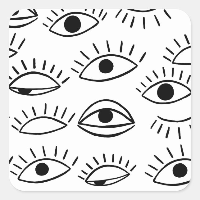 Doodle eye, creative seamless pattern. square sticker (Front)
