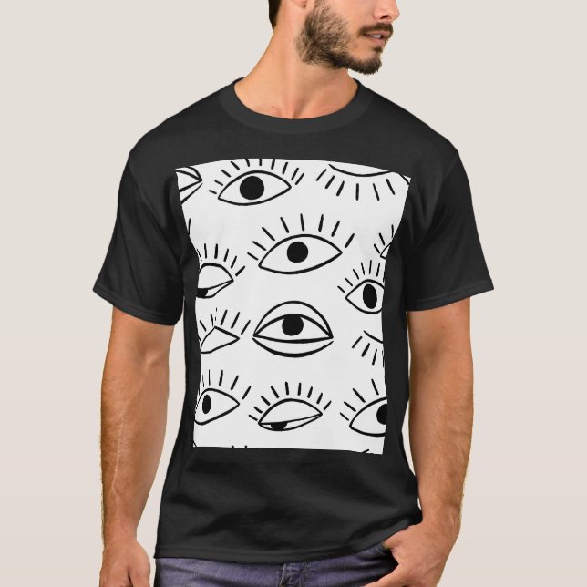 Doodle eye, creative seamless pattern. T-Shirt (Front)