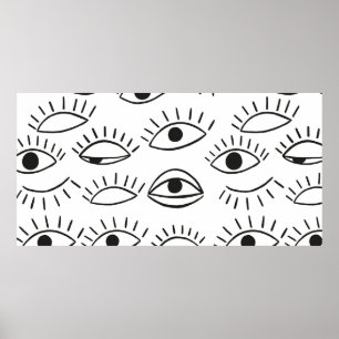 Doodle eye, seamless pattern.  poster