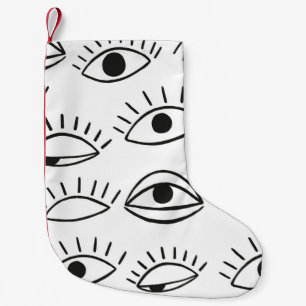 Doodle eye, seamless pattern.  small christmas stocking