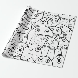 doodle faces wrapping paper
