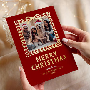 Doodle Family Photo Frame Christmas Foil Holiday Card