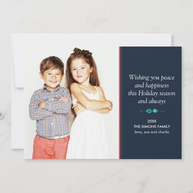 Doodle Festive Scandinavian Folk Art Holiday Photo Card (Front)