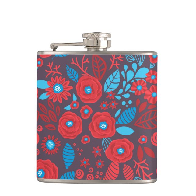 Doodle floral pattern hip flask (Front)