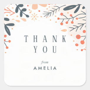 Doodle Floral Personalised Name Thank You Square Sticker