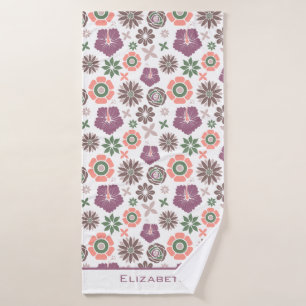 Doodle floral seamless pattern personalised name bath towel