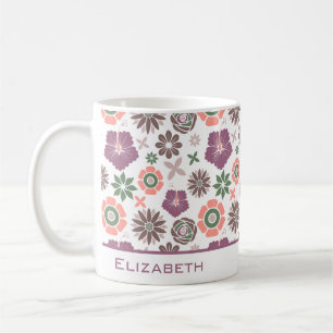 Doodle floral seamless pattern personalised name coffee mug