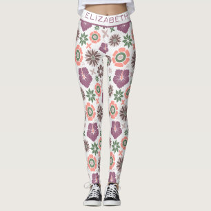 Doodle floral seamless pattern personalised name leggings