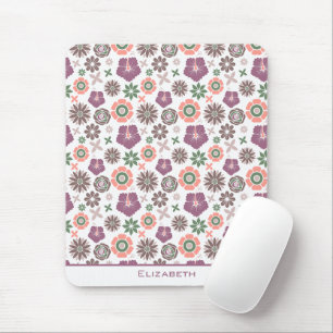Doodle floral seamless pattern personalised name mouse mat
