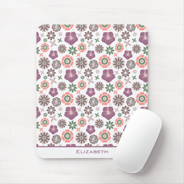 Doodle floral seamless pattern personalised name  mouse mat (With Mouse)