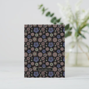 Doodle floral seamless pattern personalised name  postcard