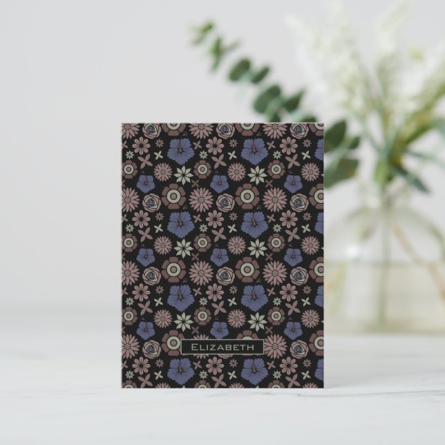 Doodle floral seamless pattern personalised name  postcard (Standing Front)