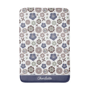 Doodle floral surface pattern personalised name bath mat
