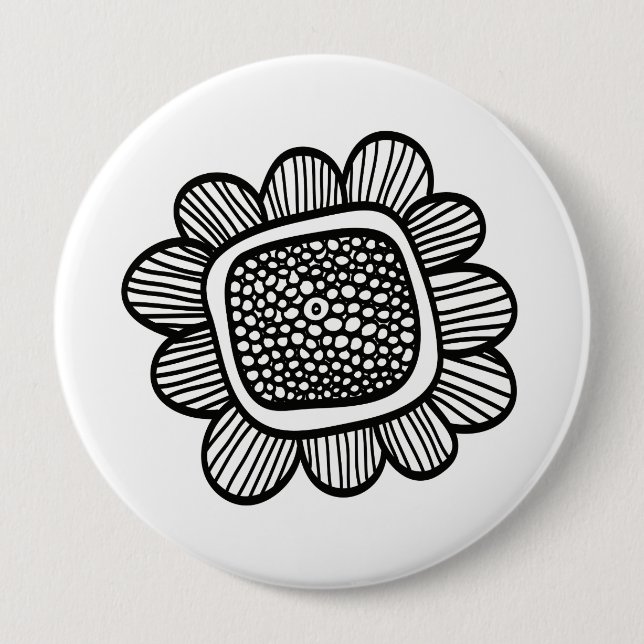 Doodle flower 10 cm round badge (Front)