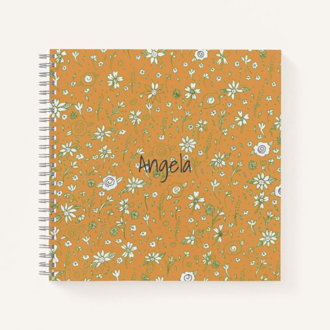 Doodle Flower Orange Notebook Customisable (Front)