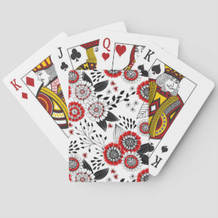 Doodle flowers and leaves in red and black playing cards
