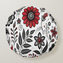 Doodle flowers and leaves in red and black