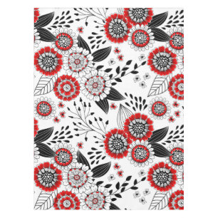 Doodle flowers and leaves in red and black tablecloth