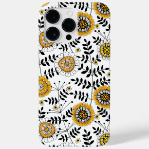 Doodle flowers and leaves in yellow and black Case-Mate iPhone 14 pro max case