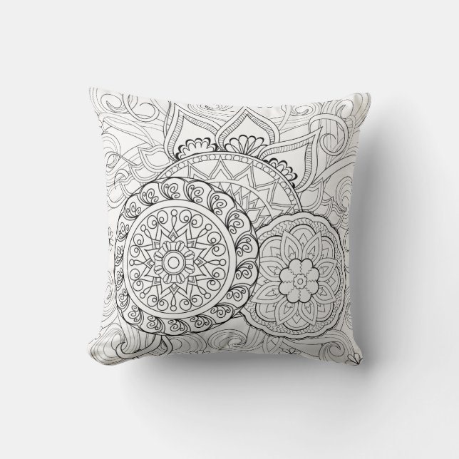 Doodle Flowers And Mandalas Cushion (Front)
