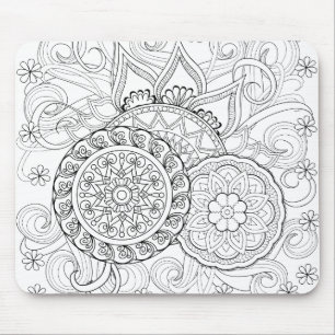 Doodle Flowers And Mandalas Mouse Mat
