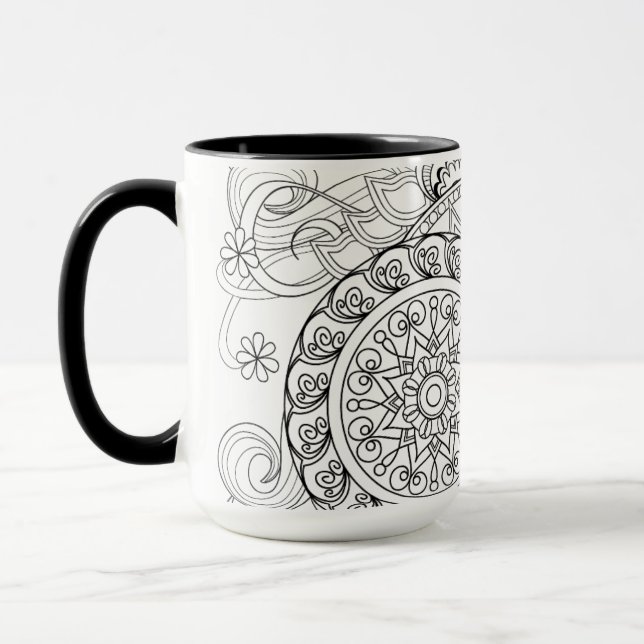 Doodle Flowers And Mandalas Mug (Left)