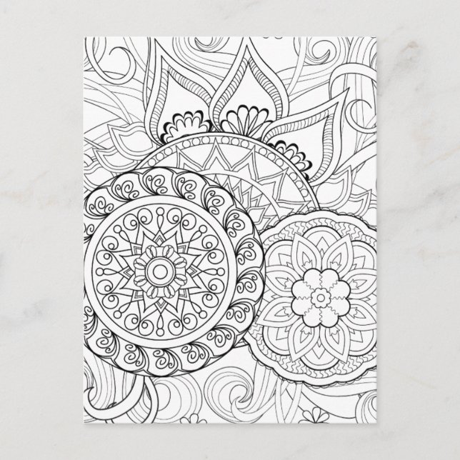 Doodle Flowers And Mandalas Postcard (Front)
