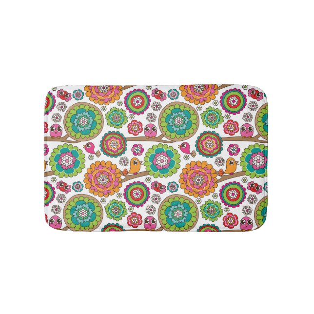 doodle flowers background pattern bath mat (Front)