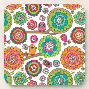 doodle flowers background pattern coaster