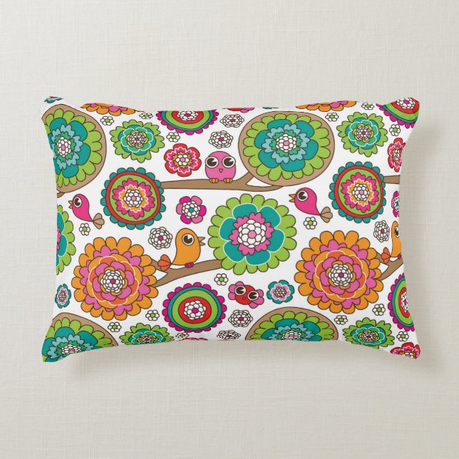 doodle flowers background pattern decorative cushion (Front)
