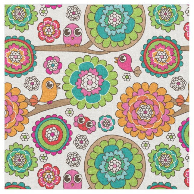 doodle flowers background pattern fabric (Close Up)