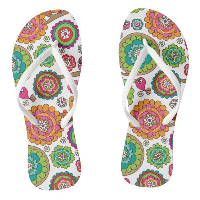 doodle flowers background pattern flip flops (Footbed)