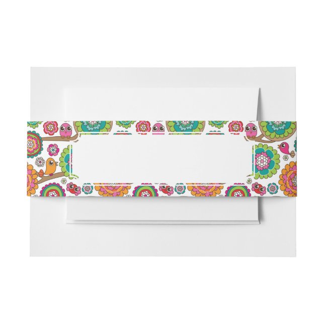 doodle flowers background pattern invitation belly band (Front Example)