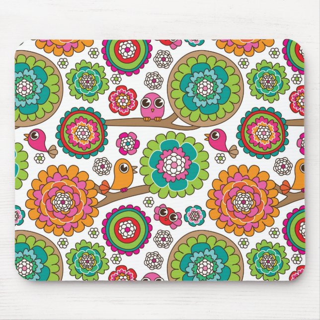 doodle flowers background pattern mouse mat (Front)