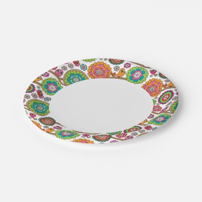 doodle flowers background pattern paper plate (Angled)