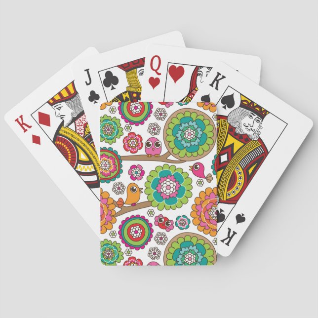 doodle flowers background pattern playing cards (Back)
