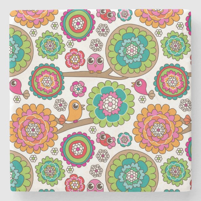 doodle flowers background pattern stone coaster (Front)