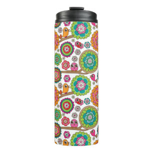 doodle flowers background pattern thermal tumbler