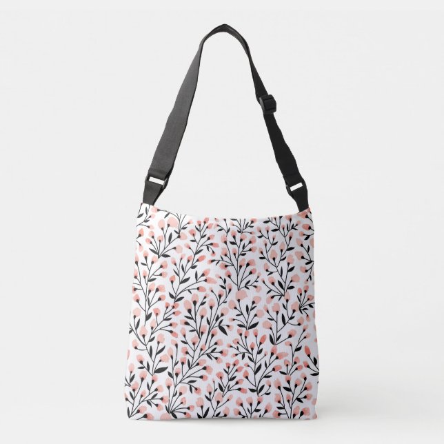 Doodle Flowers: Coral Floral Seamless. Crossbody Bag (Front)