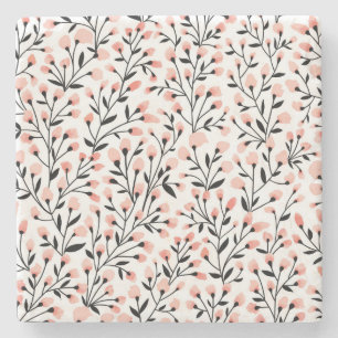 Doodle Flowers: Coral Floral Seamless. Stone Coaster