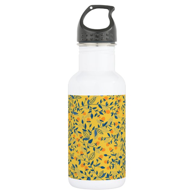 Doodle flowers in blue and yellow 532 ml water bottle (Front)