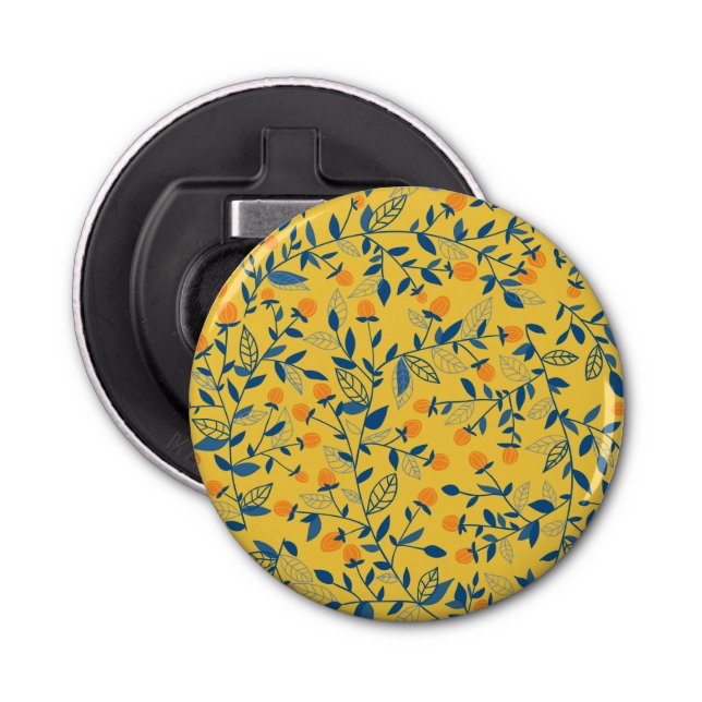 Doodle flowers in blue and yellow bottle opener (Front)